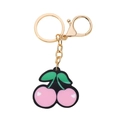 Cute pink cherry keychain with green leaves and gold ring for women's handbag accessory - Pink