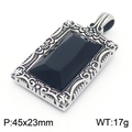 Retro-Rechteck-Anhänger aus Silber mit schwarzem Edelstein und Gravur, 45x23mm - Schwarz (KP130521-TGX)