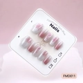 Pink ombre cat-eye press-on nails with fireworks pattern, short length, 10 piece set - XS / Pink Silver Cat Eye Firework (FMD011)