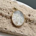 Elegant gold-plated Virgin Mary oval pendant with mother of pearl shell inlay details - Large (16.6x22mm)
