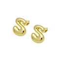 Close-up of polished gold S-shaped balloon bubble stud earrings on a white background - Letter S (DE240728-S)