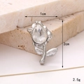 Silver rose pin detail with crystal drop and dimensions 1cm by 2cm and 2.5g weight - Gem Rose White