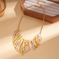 Bohemian gold chain necklace with colorful enamel wave charms in pastel macaron colors - Necklace-Multicolor