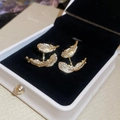 Macro detail of gold-plated feather earrings with micro-pave zircons in a jewelry box - Gold (Real Gold Plated)