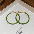 Green enamel hoop earrings with a gold metal clasp shown on a beige linen tray - Minimalist Hoop Style (50#) (Silver Earring Post) / Olive Green