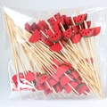 Bamboo fruit picks with red watermelon wood toppers in a clear plastic bulk bag - 12cm/100 Packs / Big Watermelon