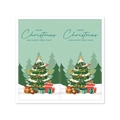 Green Christmas tree and teddy bear rectangular gift box seals and labels - Green Teddy Bear Snow Scene (H-96) / 50 Pieces/Pack
