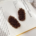 Pair of dark brown plush lamb wool oval hair clips on a vintage French book background - 5cm / Chocolate Brown 2Pcs