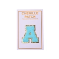 Blauer Chenille-Buchstabe A mit Goldpailletten und selbstklebender Rückseite für Kleidung - Hellblauer Buchstabe A