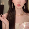 Elegant gold bow fringe jewelry set with long tassel earrings and necklace for women - Gold Vertical Tassel Set