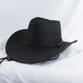 Détail d'un chapeau de cow-boy noir avec bande en corde tressée et œillets d'aération en métal - 58cm Taille Unique / Lin Noir avec Corde Supérieure