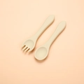 Baby silicone spoon and fork set in cream white color for self-feeding training - Long Handle Fork and Spoon Set / Off White