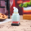 Sceau Pixiu en jade vert avec base de lotus et anneau décoratif doré - Sceau Pixiu Cyan (1223-5)