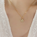 Gold-plated titanium steel necklace with sparkling zircon-studded letter W pendant - Letter W / Gold