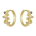 Detailed close-up of gold snake hoop earrings with white zircon pavé and black stone eyes - Wrap Snake Hoop (4454)