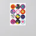 Set of 12 colorful cartoon kraft paper stickers for gift packaging with various icons - Sticker - Infinite Happiness