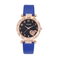 Women's quartz watch with royal blue leather strap and crystal rose gold case - Blue