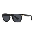 Classic round frame sunglasses in glossy black with grey lenses and gold spearhead accents - Black Gray Gold Parts