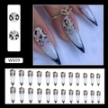 Long stiletto black French nails with leopard print and glitter, 24pcs press-on nail kit - Long Stiletto (W809) / Sparkling Leopard (Glue Style)