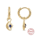 S925 sterling zilveren vergulde oorringen met blauwe edelstenen en ster-maan hangers - Ster Maan Stijl (Goud-Stijl 1) / 925 zilver