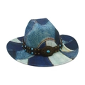Retro Western cowboy hat with blue patchwork denim design and studded leather band - One Size / Royal Blue (Patchwork Style)