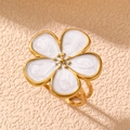 Vintage golden open ring featuring a white five-petal flower with pearly enamel finish - Enamel Drip Flower (RS0021huaduo)