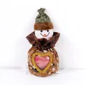 Plush snowman Christmas gift bag with a green knit hat and heart-shaped window - Heart Snowman Bag