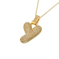 Golden heart pendant necklace featuring 3D pavé-set cubic zirconia on a box chain - Gold Y