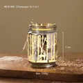 Champagne silver glass Christmas lantern with reindeer forest engraving and LED light - Champagne Silver Forest Reindeer Style (HG18-844)