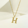 Golden titanium steel necklace with a micro-paved zircon letter H pendant charm - Letter H / Gold