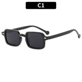 Classic black square sunglasses with glossy frames and golden metal accents, C1 variant - Black Frame Grey Lens (C1)