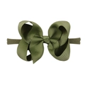 Olive green candy-colored bow headband made of soft elastic nylon ribbon - Olive Green