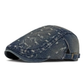 Berretto piatto in denim blu scuro con motivo a rombi consumato e fibbia in metallo - Regolabile / Blu scuro