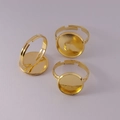 Three golden adjustable open rings with flat round trays for DIY jewelry making - Gold