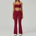 Ensemble de yoga bordeaux deux pièces avec pantalon évasé taille haute et brassière - Rouge Cerise (Soutien-gorge + Pantalon Évasé)