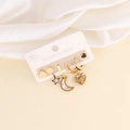 Detail of five-piece gold stainless steel earring set with moon and star designs - Star Moon Heart and Geometric Disc Five Piece Set (4#)
