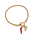 Gold-tone twisted rope bracelet with a red chili pepper charm and a zircon letter P charm - Letter P