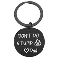 Black stainless steel keychain with engraved Don't Do Stupid text and poop emoji - Black STUPID-DAD