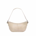 Chic beige leather baguette shoulder bag with elegant stitching and fine strap - Off White