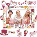 Rose gold bachelorette party photo booth props with floral designs and Team Bride text - One Size / Rose Red