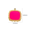 Detail view of a 14.5mm square natural stone pendant with gold wave texture frame - Square/Enamel / Rose Red Gold