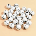 DIY tennis ball pattern acrylic beads in white with black lines for jewelry making - 12mm Tennis White Background Black Line