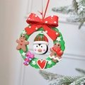 Ghirlanda natalizia con fiocco rosso e pinguino su albero di Natale innevato - 9*10cm / Corona con Pinguino