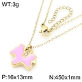 Golden titanium steel necklace featuring a pink enamel unicorn pendant with crystal accents - Gold (KN290912-GC)