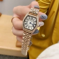 Rose gold tonneau watch for women featuring a diamond-set bezel and metal strap - Rose Gold Case White Dial All Rose Gold Steel Strap