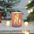 Pink frosted glass candle holder with elk forest silhouette for Christmas decor - Pink Deer in Forest / Small (5.5*6.5cm) / Pink