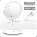 Desktop LED makeup mirror in pearl white with jewelry hook stand and USB cable - Hanging Organizer Style / White