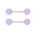 Pair of purple floral nipple rings crafted from polished stainless steel for body piercing - Purple Daisy Pair