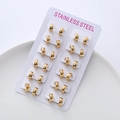 Set of 12 pairs of minimalist golden stainless steel hoop earrings on a display card - 4mm Wide 11mm OD / Gold (11mm/12 Pairs Set)