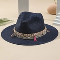 Cappello di paglia Panama blu navy con nappe bohémien e decorazione di conchiglie - M (56-58cm) / Blu scuro